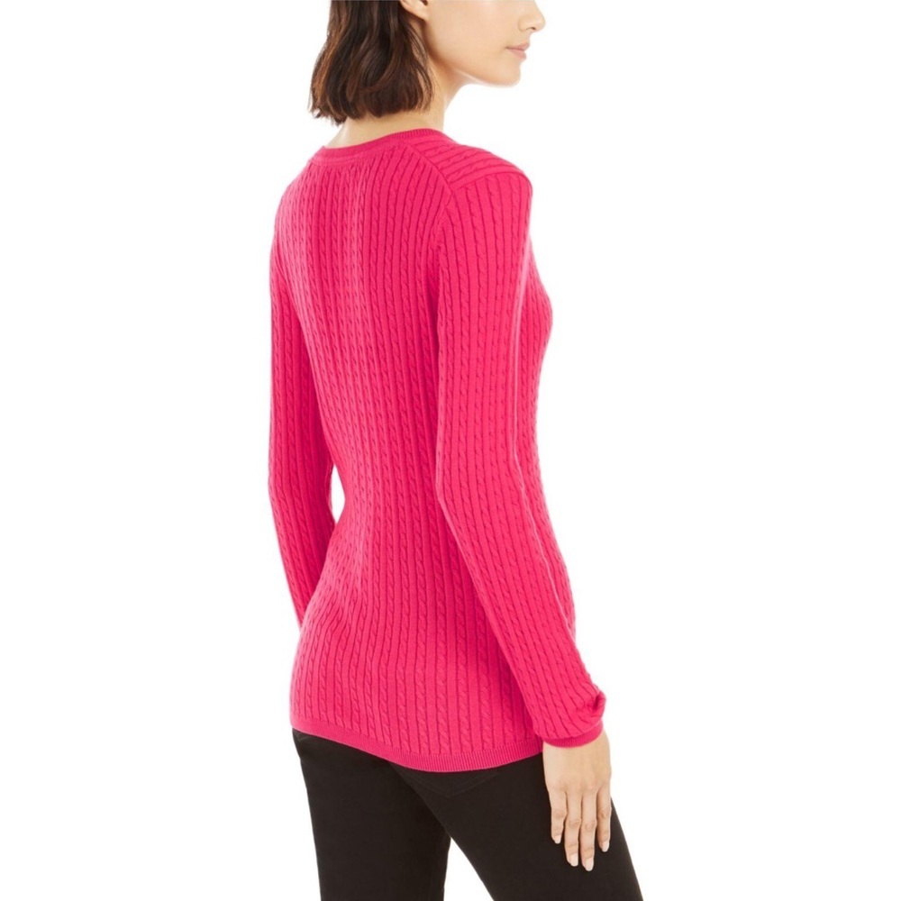 Tommy Hilfiger Red Cable Knit V-Neck Sweater in Dragonfruit color Size XL NWT - Picture 2 of 12